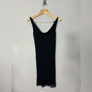 Anne Klein 100% Silk Beaded Sleeveless Dress Black LBD Size 6